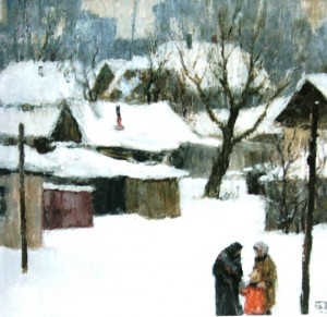 Евгений Александрович Вагнер. Зимка. 1974 г., картон, масло, 50х50