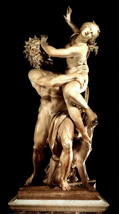  Джованни Бернини,  "Похищение Прозерпины" Композиция создавалась в 1621—1622 годах, когда скульптору было 23 года. Находится в галерее Боргезе (Рим). Высота скульптуры 295 см