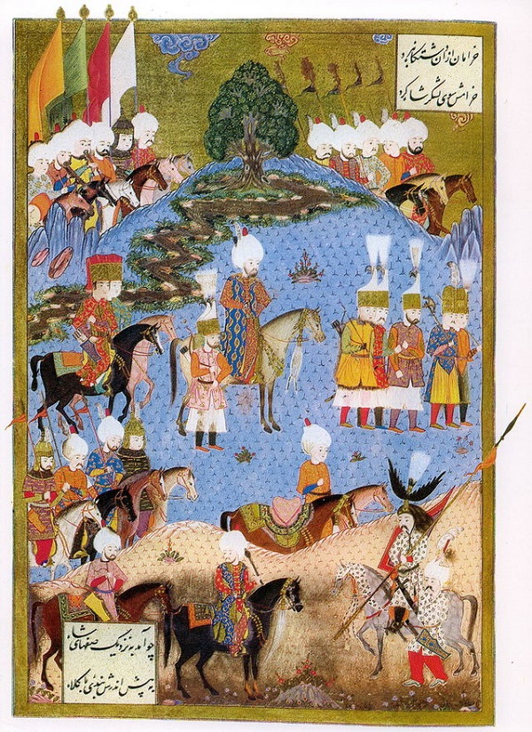 Миниатюра, изображающая Сулеймана Великолепного с армией в походе на Нахичевань, лето, 1554-г.