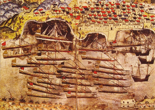 Османский флон на яукоре во французском порту Тулон в 1543 году Насух Матракчи миниатюра