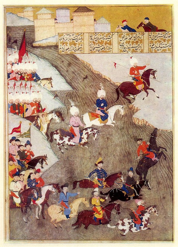 Османская миниатюра, изображающая османские войска и передовой отряд крымских татар в Сигетварской битве,  1566 г.  Последняя битва  Султана Сулеймана Великолепного