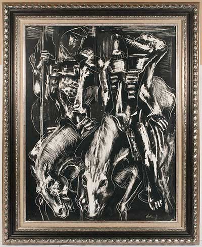 АРТЁМОВ  Георгий Калистратович  (1892–1965)  "Два всадника"  1950–60-е,  бумага на фанере, масло, процарапывание  63,5 x 48,5
