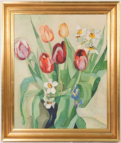 ДМИТРИЕВСКАЯ Лидия (1895–1967)  "Натюрморт с цветами" оргалит, масло  46х38