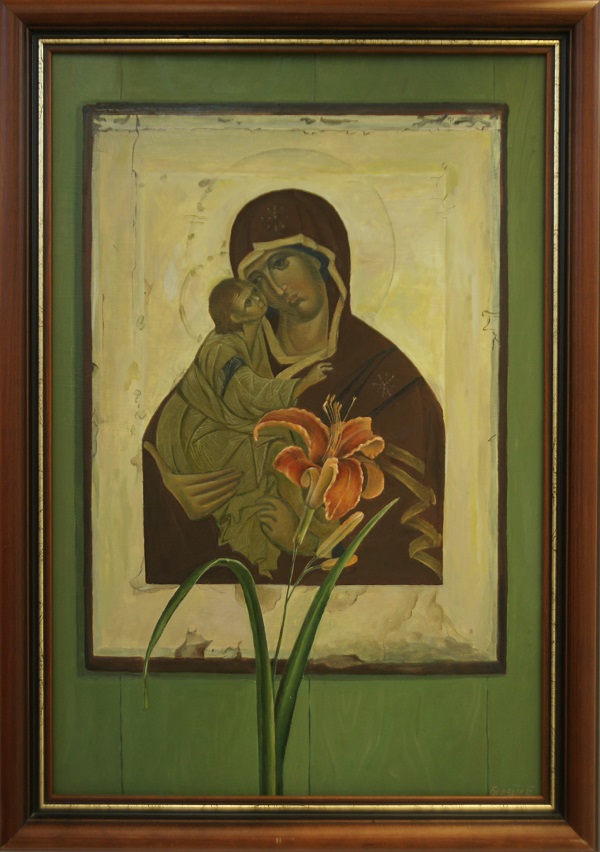 Елена Борзых "Богородица с лилиями" 2009 г. картон, масло