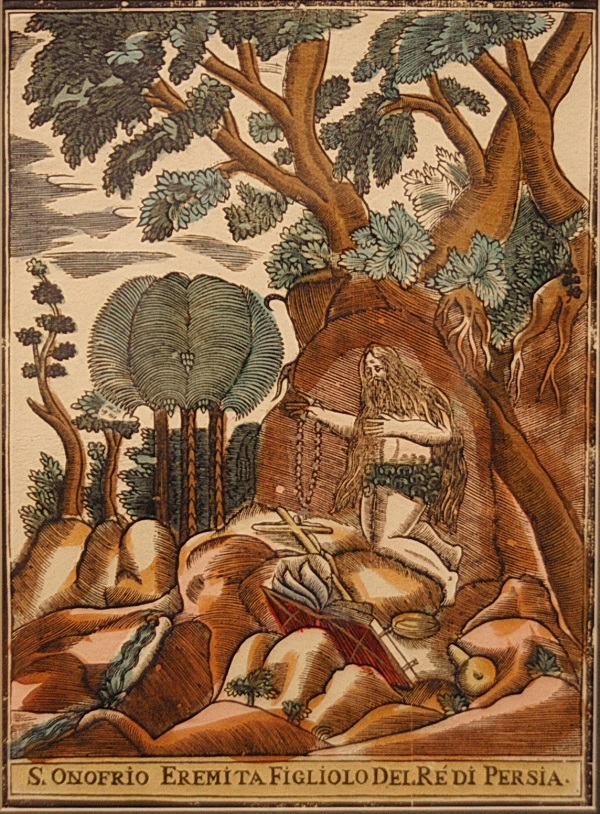 "Святой Онофрио"  неизвестный художник, Италия  конец 19 в.  цв. ксилография