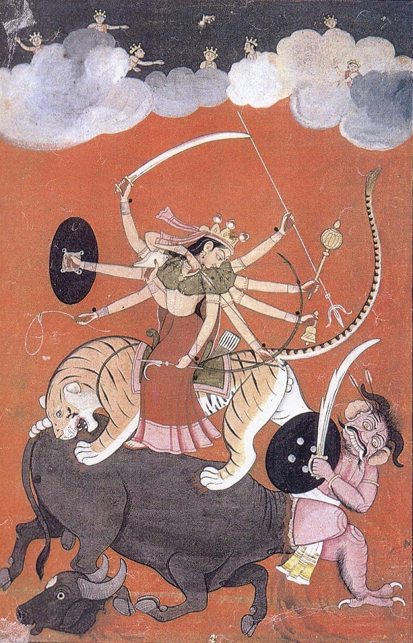 Сражение Дурги и Махиши Индуистская графика  до 18 века 