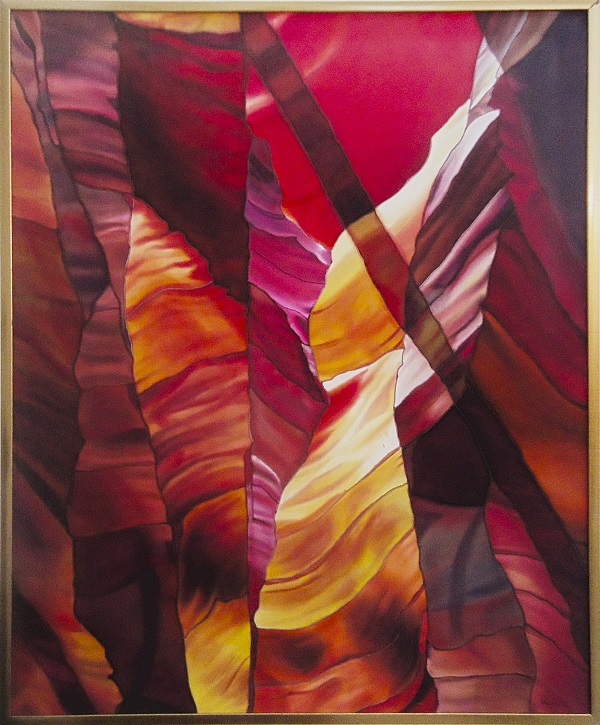 Римма Юсупова  "Карминовый рассвет" живопись на натуральном шелке
