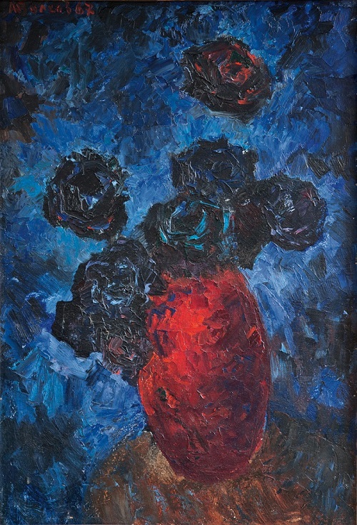Александр Волков "Черные розы"  1967 г.  картон, масло  68х47