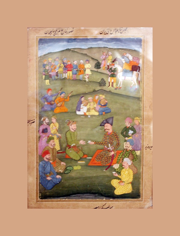 "Прием шахом Аббасом первого индийского посла хана Алама в 1818 г."  Индия  18 в.  бумага, водяные краски 