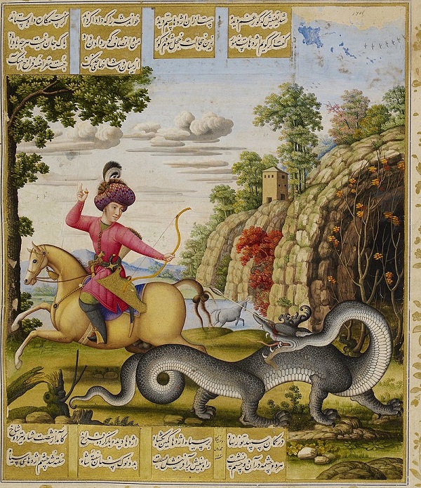 Мохаммед Заман "Бахрам Гур и дракон" 1675—1676 гг..  Британский музей  Лондон 