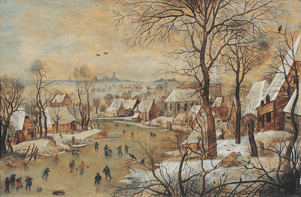 Питер Брейгель Младший  1564/1637 -- 1638 гг.. и его мастерская "Зимний пейзаж с ловушкой для птиц"